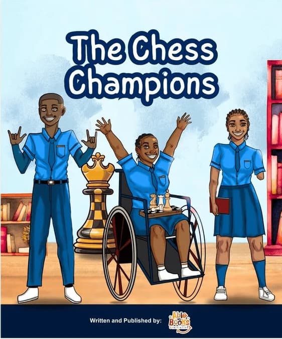 Cover of 'The Chess Champions', showing a girl in jumping in the air